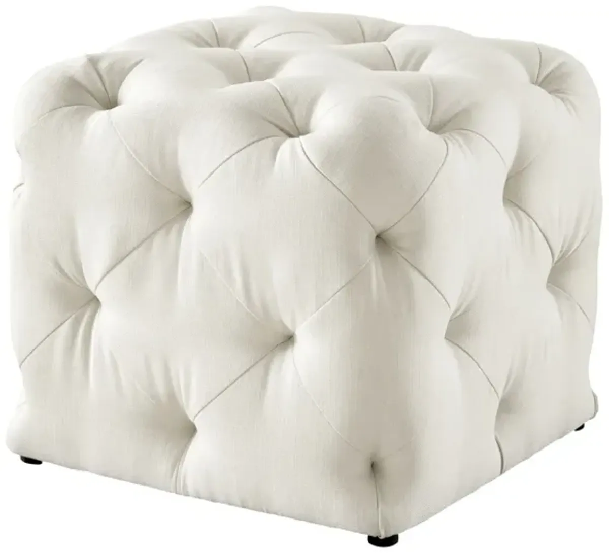 Linen Cube Ottoman - White