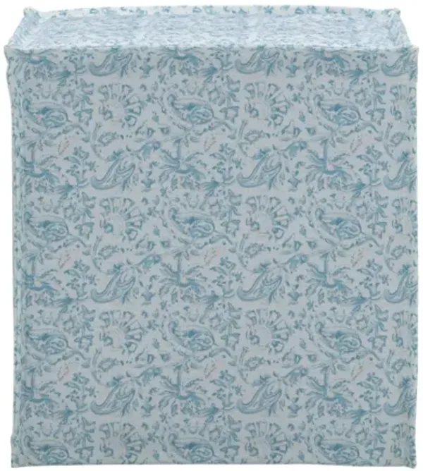 Linen Floral Ottoman - Blue