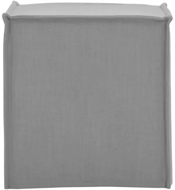 Linen Floral Ottoman - Light Gray