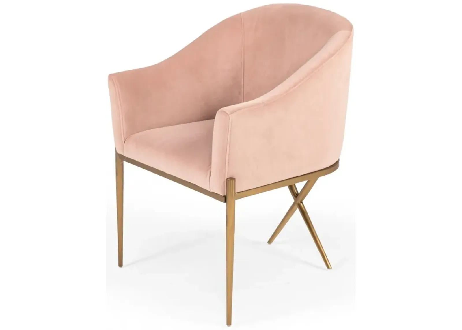 Velvet And Gold Solid Color Arm Chair - Pink