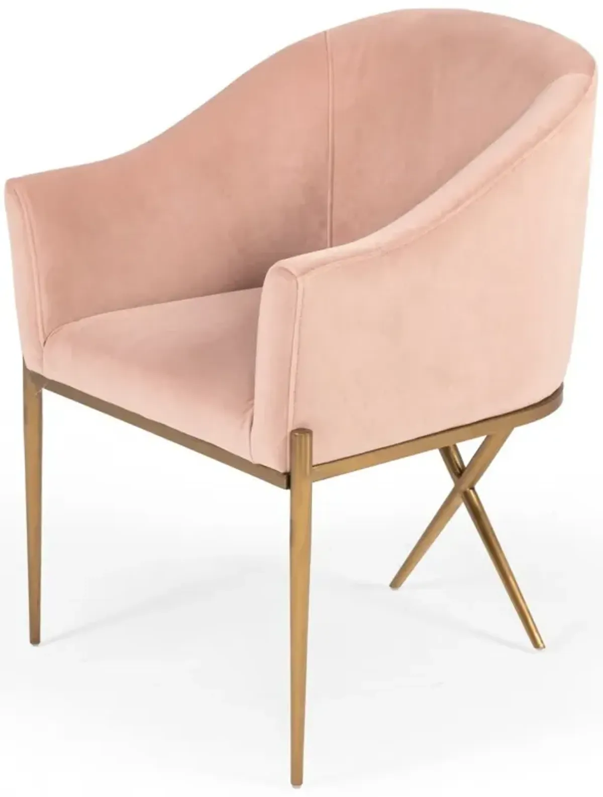 Velvet And Gold Solid Color Arm Chair - Pink