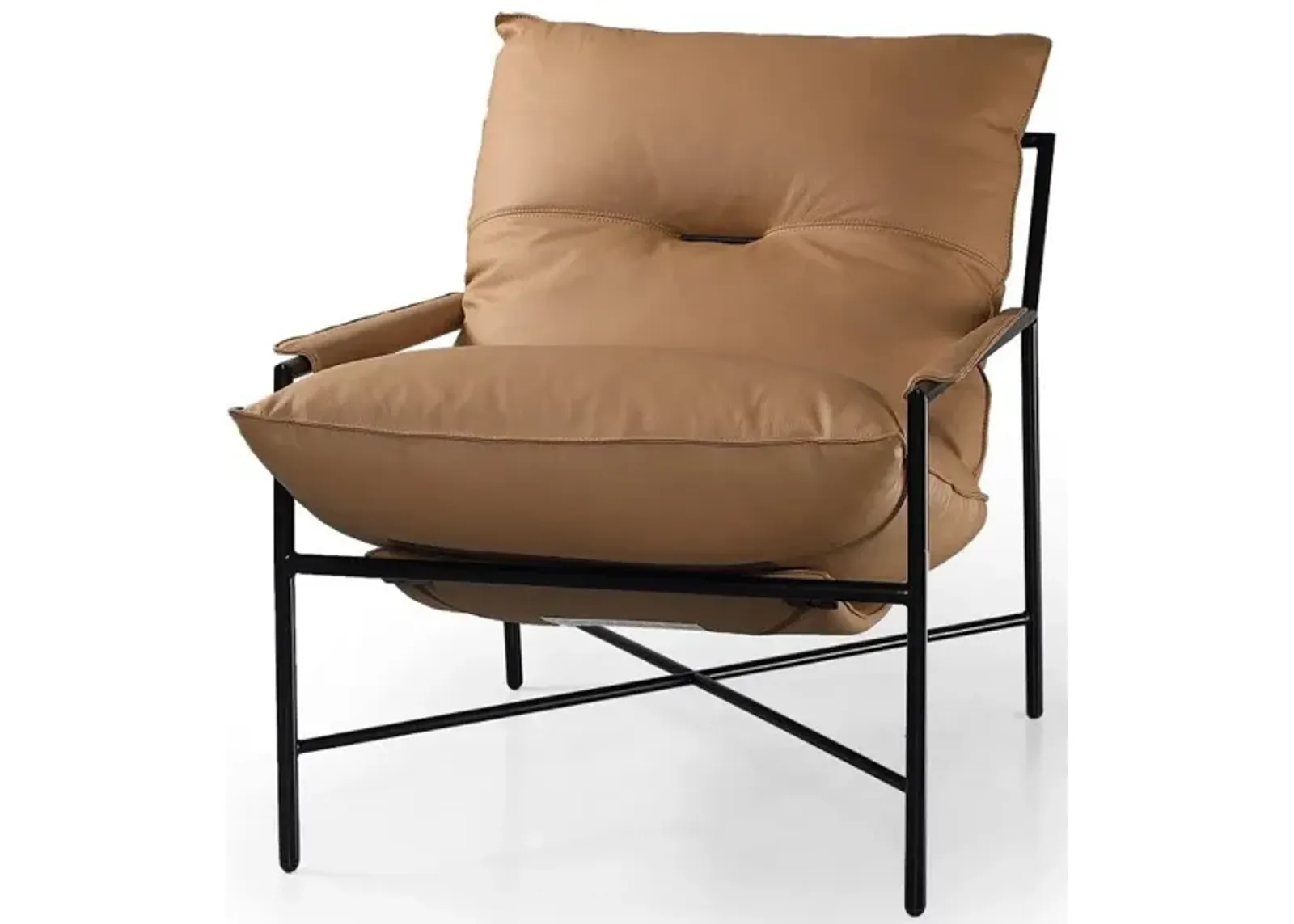 Top Grain Leather And Black Solid Color Arm Chair - Camel