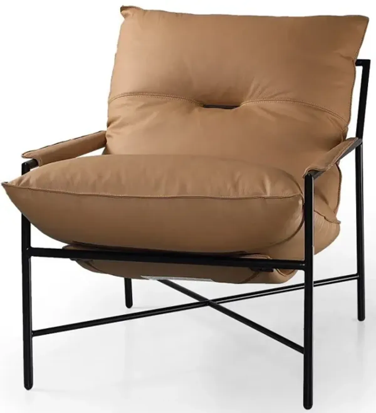 Top Grain Leather And Black Solid Color Arm Chair - Camel