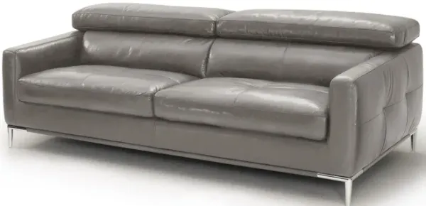 Leather Sofa With Silver Legs - Dark Gray
