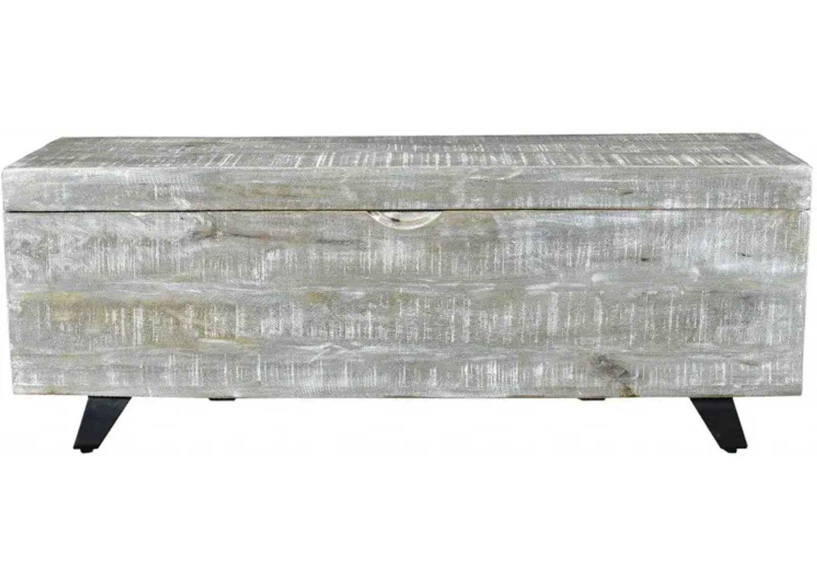 Solid Wood Entryway Bench With Flip Top - Whitewash Gray / Black