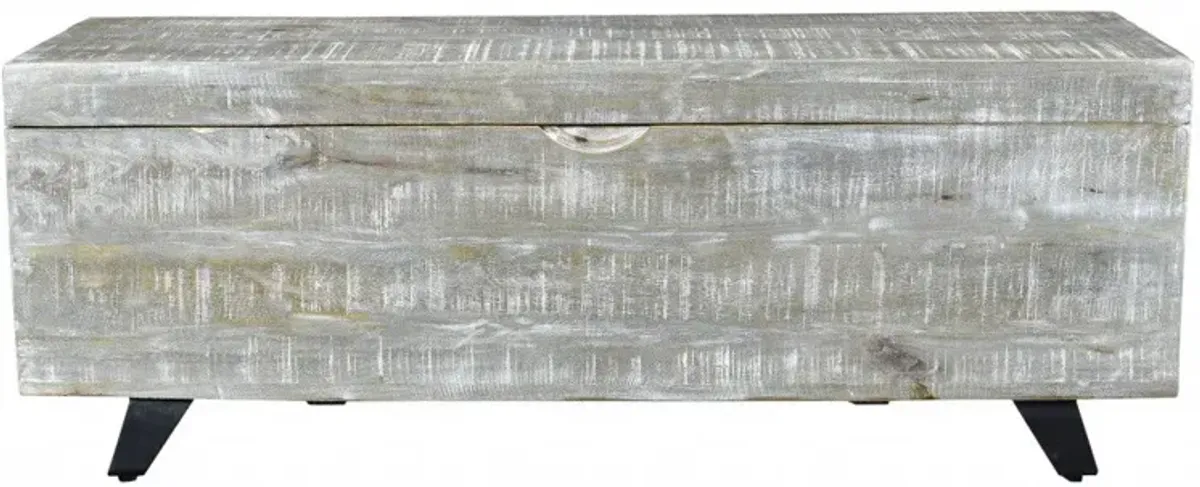 Solid Wood Entryway Bench With Flip Top - Whitewash Gray / Black