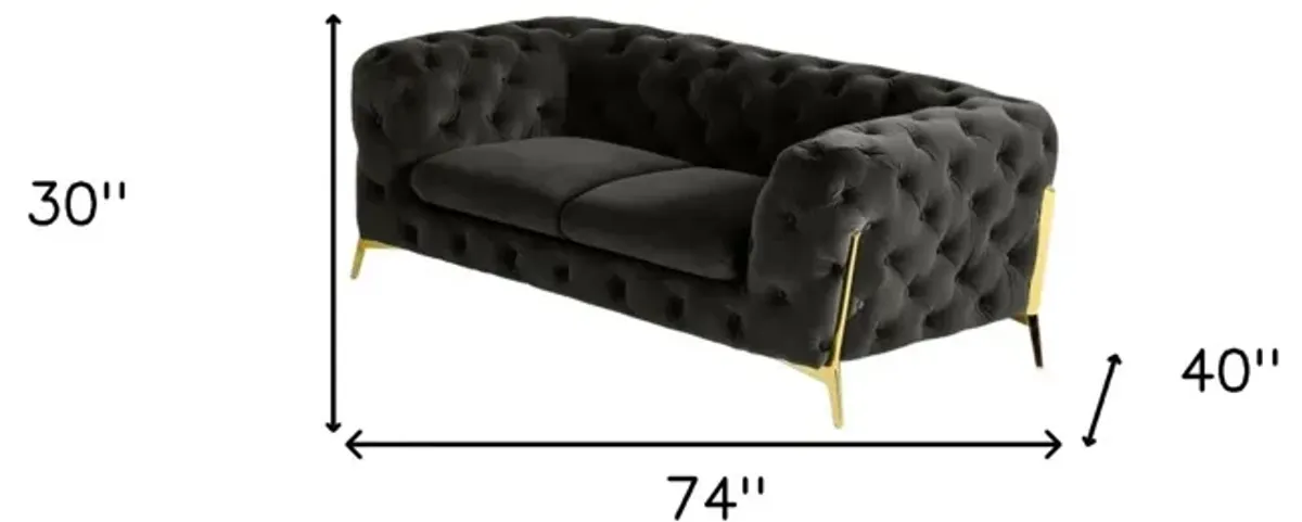 Velour Chesterfield Loveseat - Dark Gray / Gold