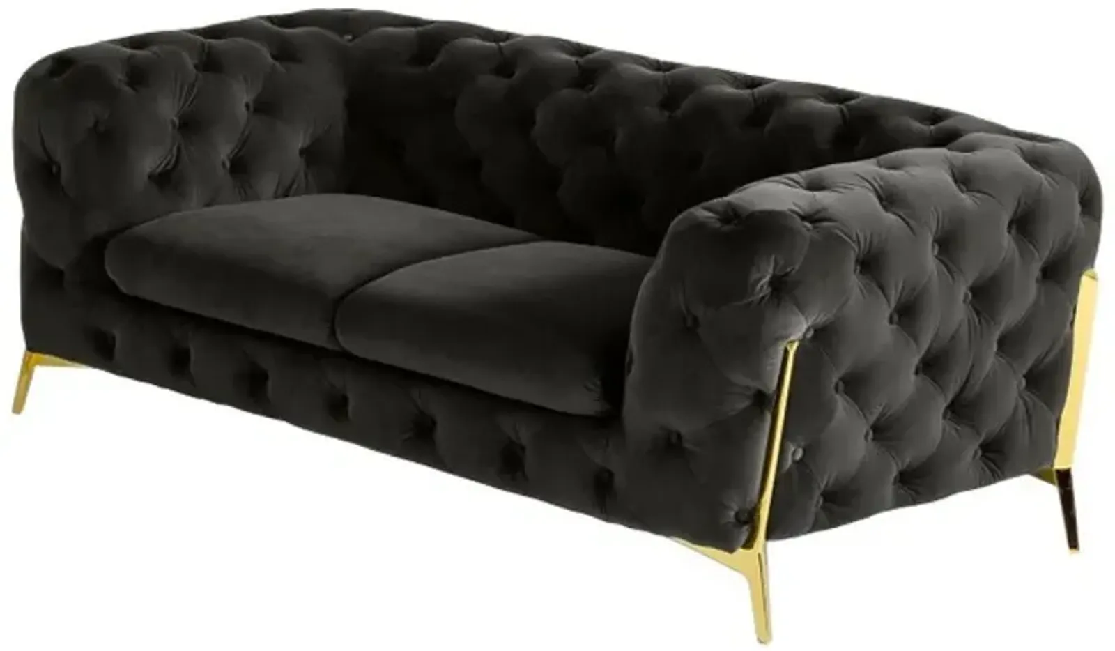 Velour Chesterfield Loveseat - Dark Gray / Gold