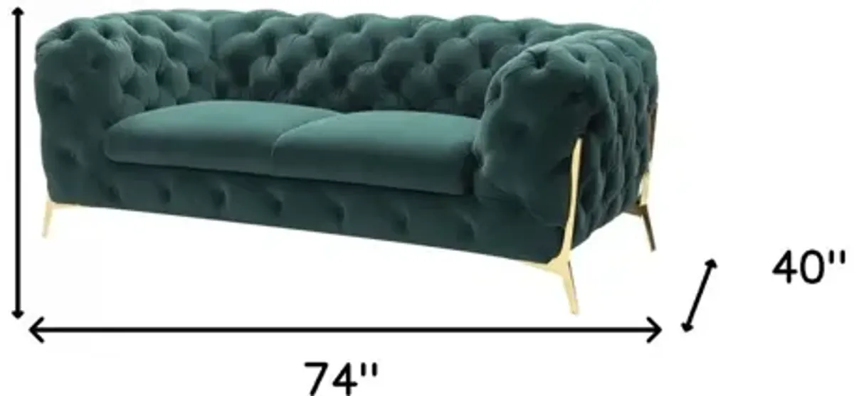 Tufted Velvet And Gold Chesterfield Love Seat - Dark Green