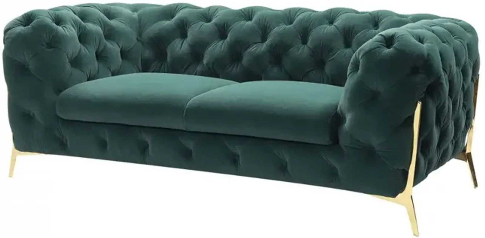 Tufted Velvet And Gold Chesterfield Love Seat - Dark Green