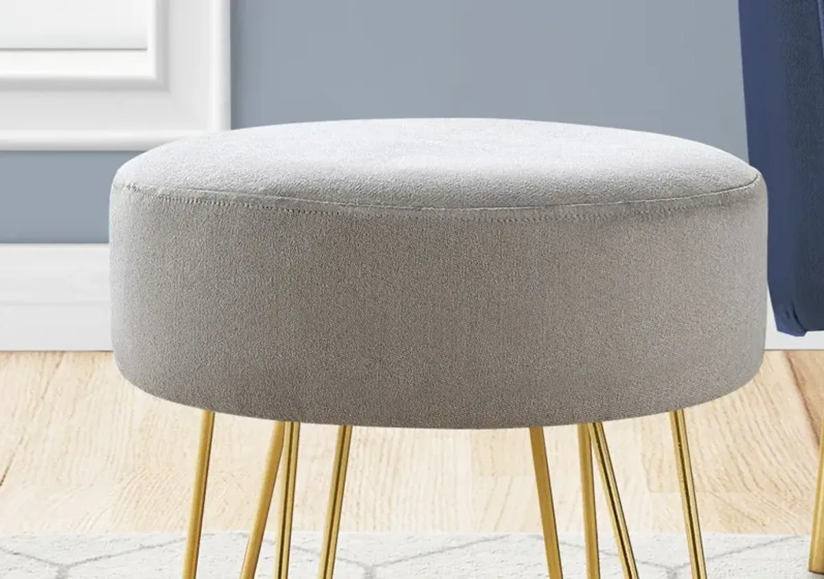 Velvet Round Ottoman - Gray / Gold