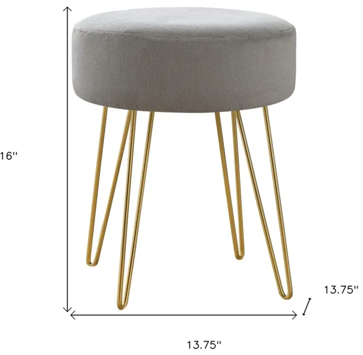 Velvet Round Ottoman - Gray / Gold