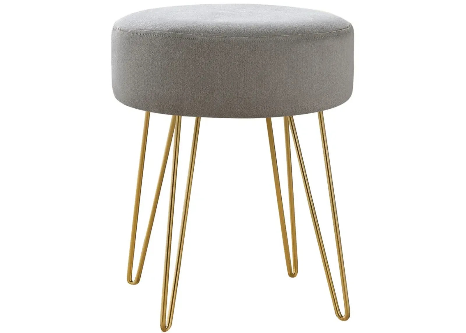 Velvet Round Ottoman - Gray / Gold