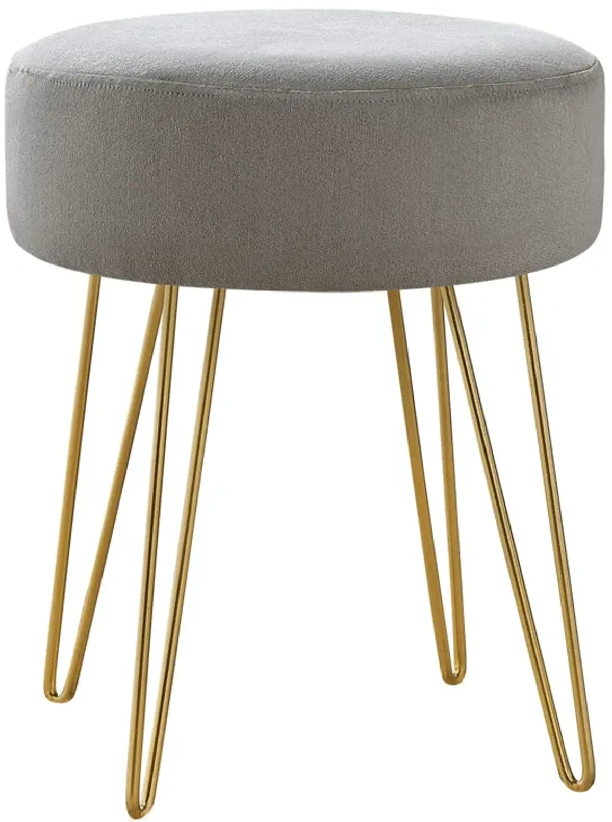 Velvet Round Ottoman - Gray / Gold