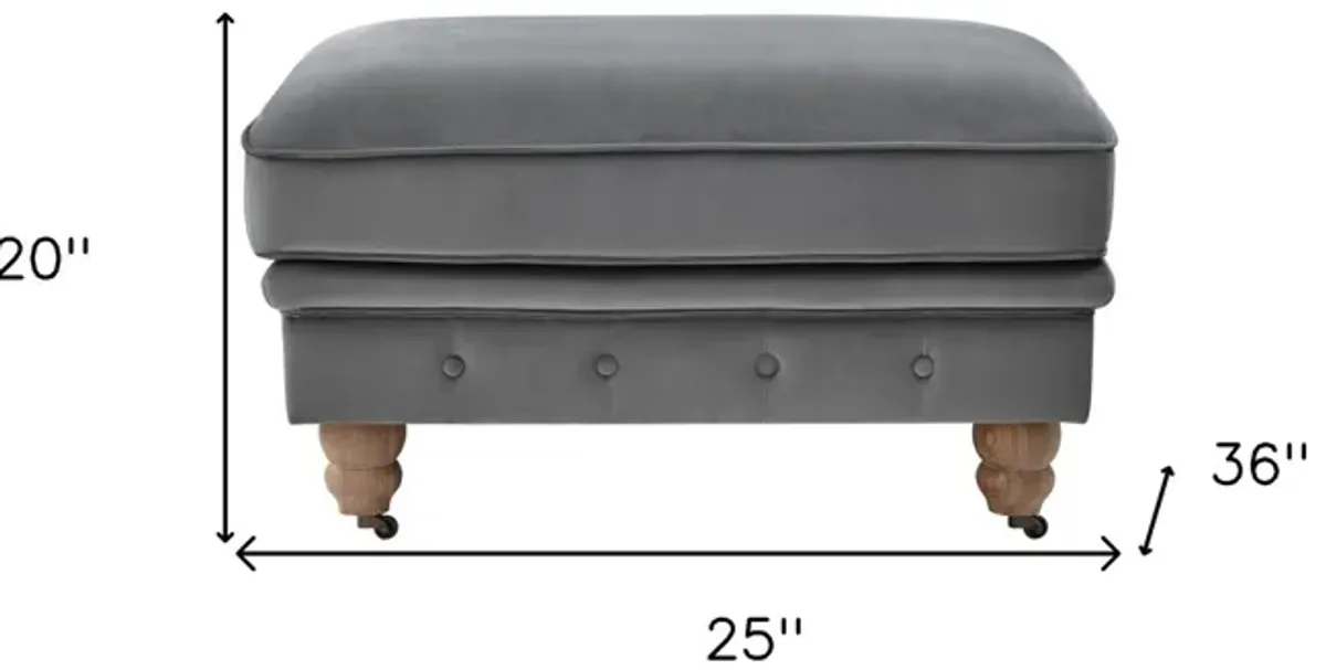 Velvet And Natural Rolling Tufted Cocktail Ottoman - Gray