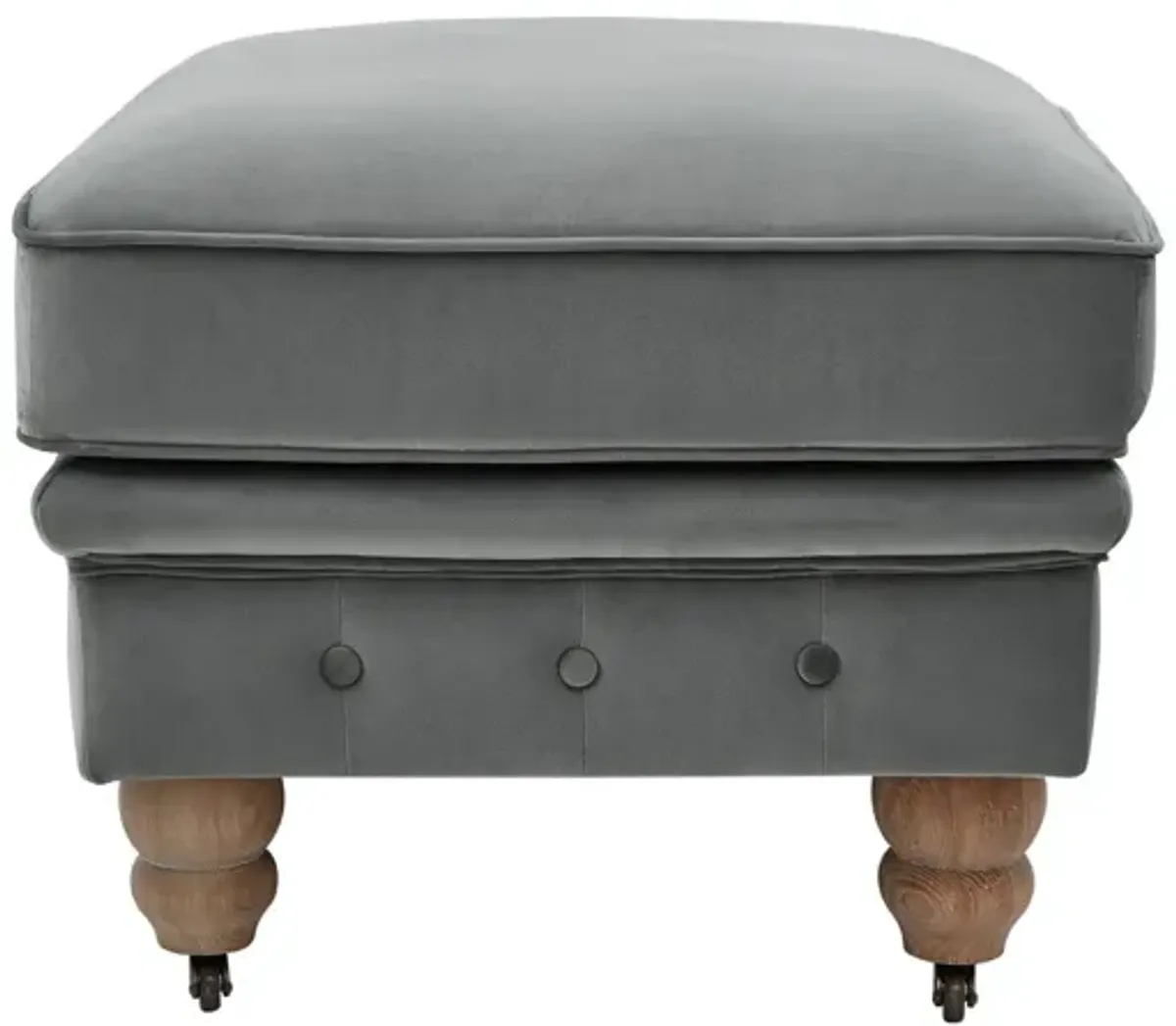 Velvet And Natural Rolling Tufted Cocktail Ottoman - Gray