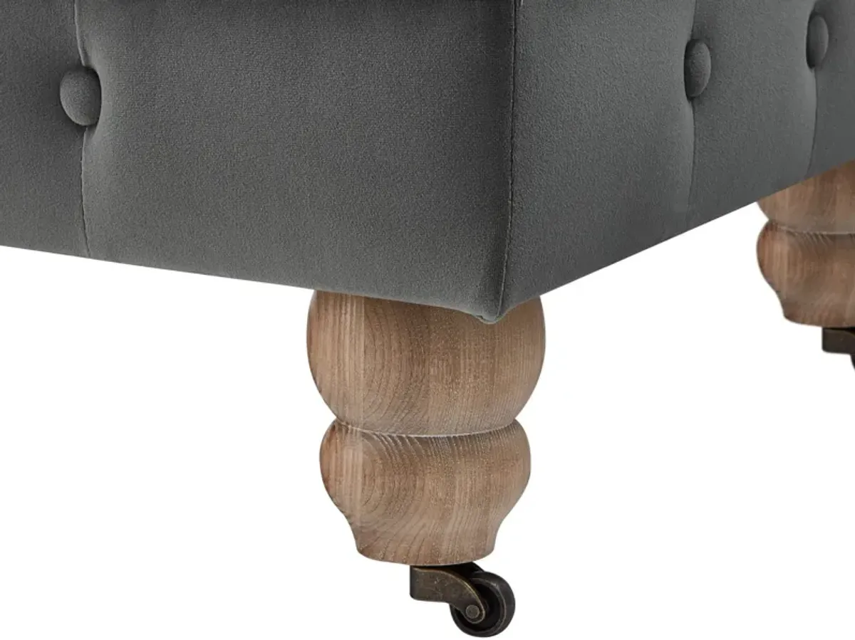 Velvet And Natural Rolling Tufted Cocktail Ottoman - Gray