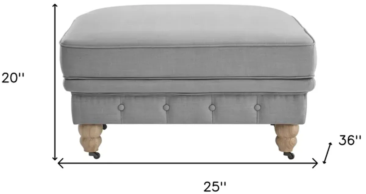 Linen Rolling Tufted Cocktail Ottoman - Light Gray / Natural