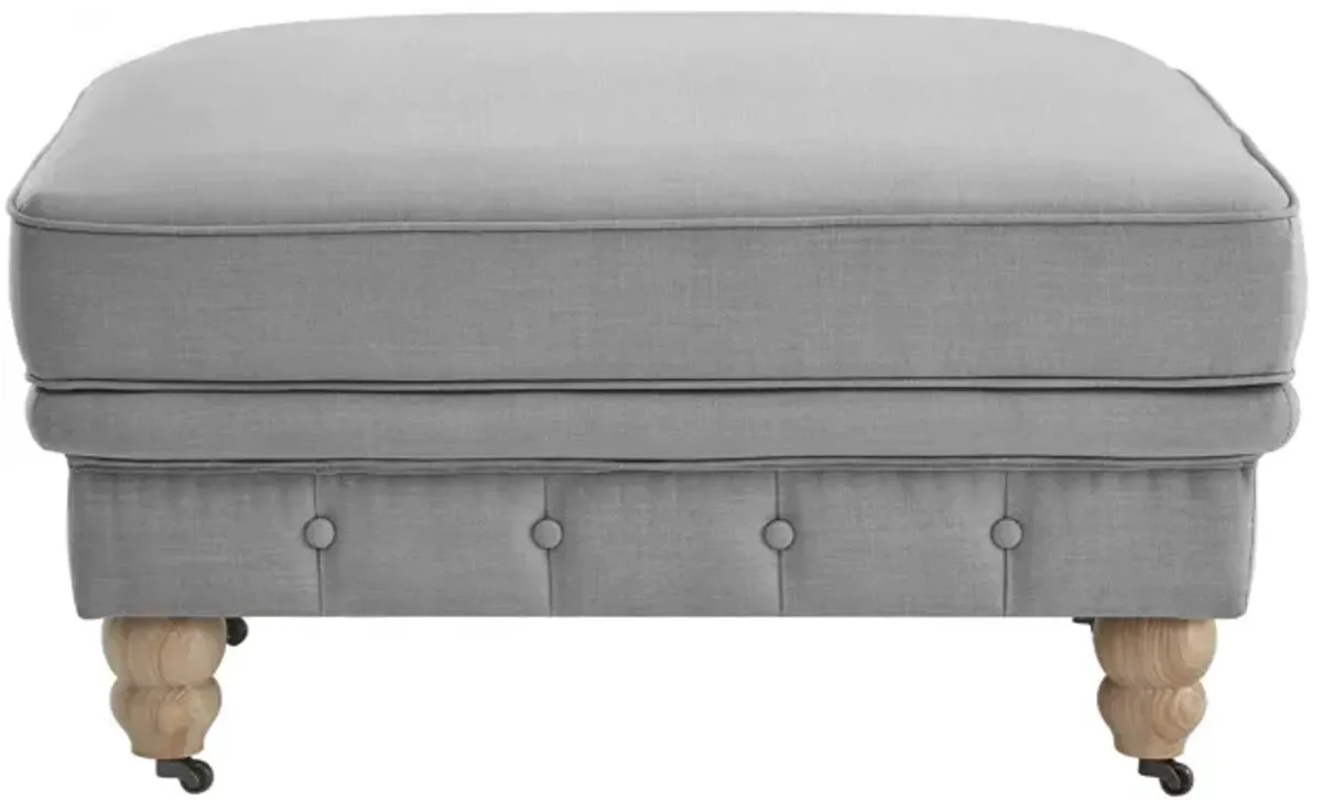 Linen Rolling Tufted Cocktail Ottoman - Light Gray / Natural