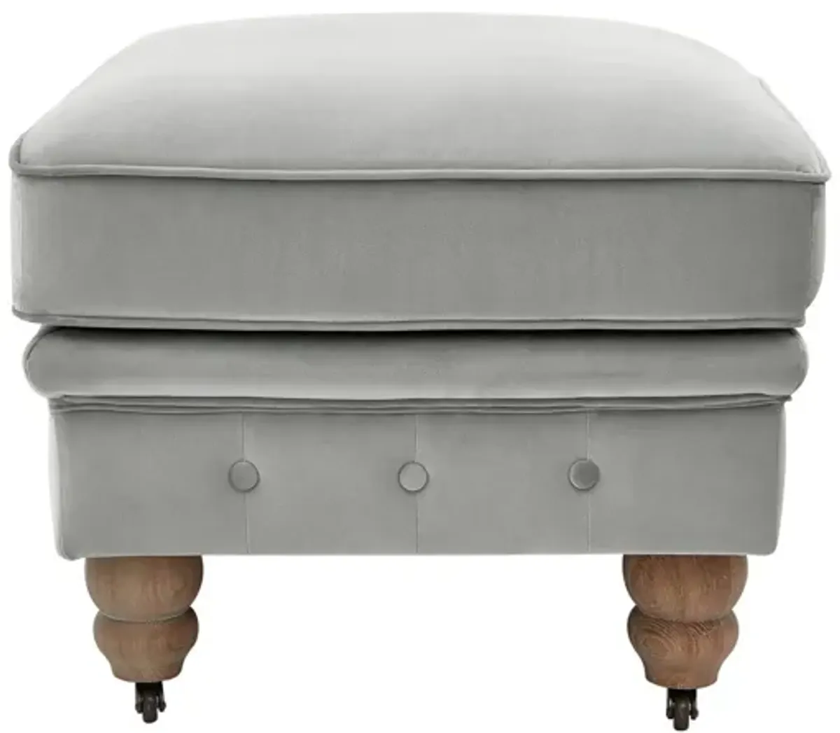 Tufted Velvet And Natural Rolling Cocktail Ottoman - Gray