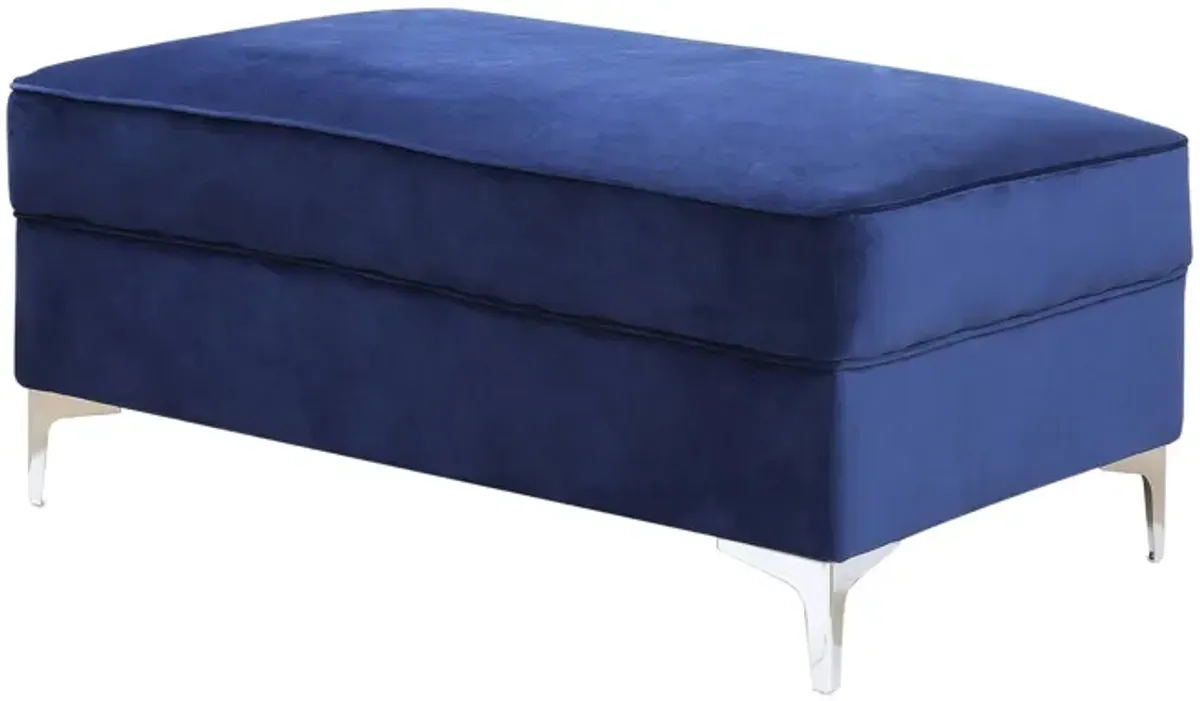Velvet Ottoman - Blue / Silver