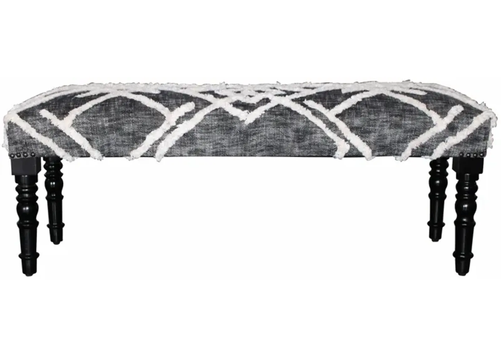 Geometric Cotton Upholstered Distressed Bench - Gray / White