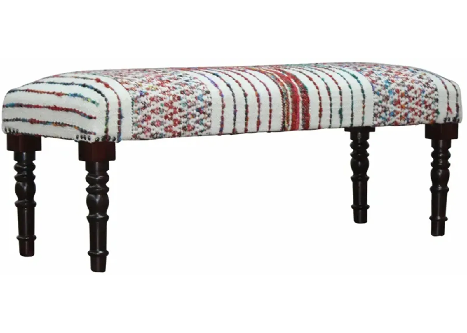 Leg Chevron Stripe Upholstered Bench - Ivory Red / Pink Black