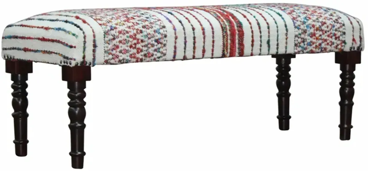 Leg Chevron Stripe Upholstered Bench - Ivory Red / Pink Black