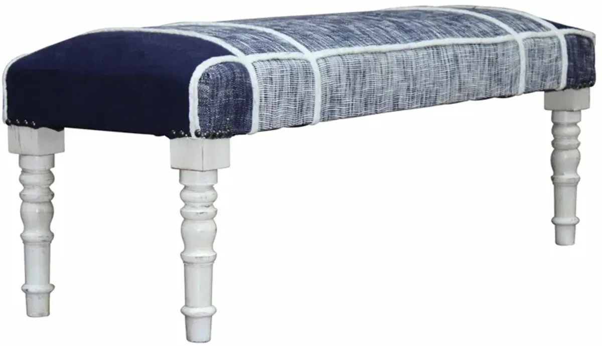 Textural White Leg Upholstered Bench - Blue / Gray