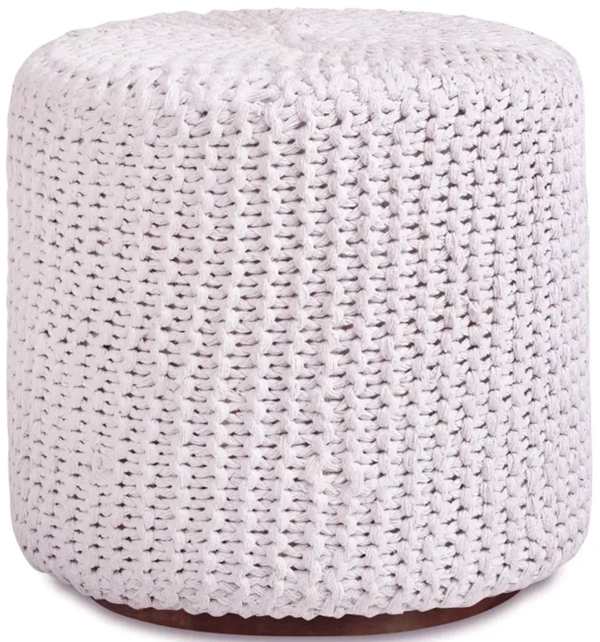 Cotton Blend Round Pouf Ottoman - White