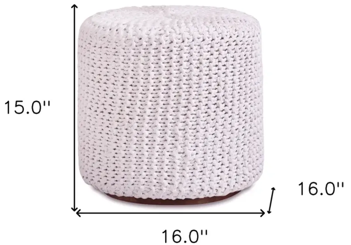 Cotton Blend Round Pouf Ottoman - White