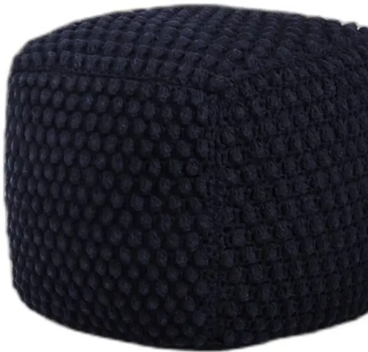 Cotton Blend Pouf Ottoman - Navy Blue