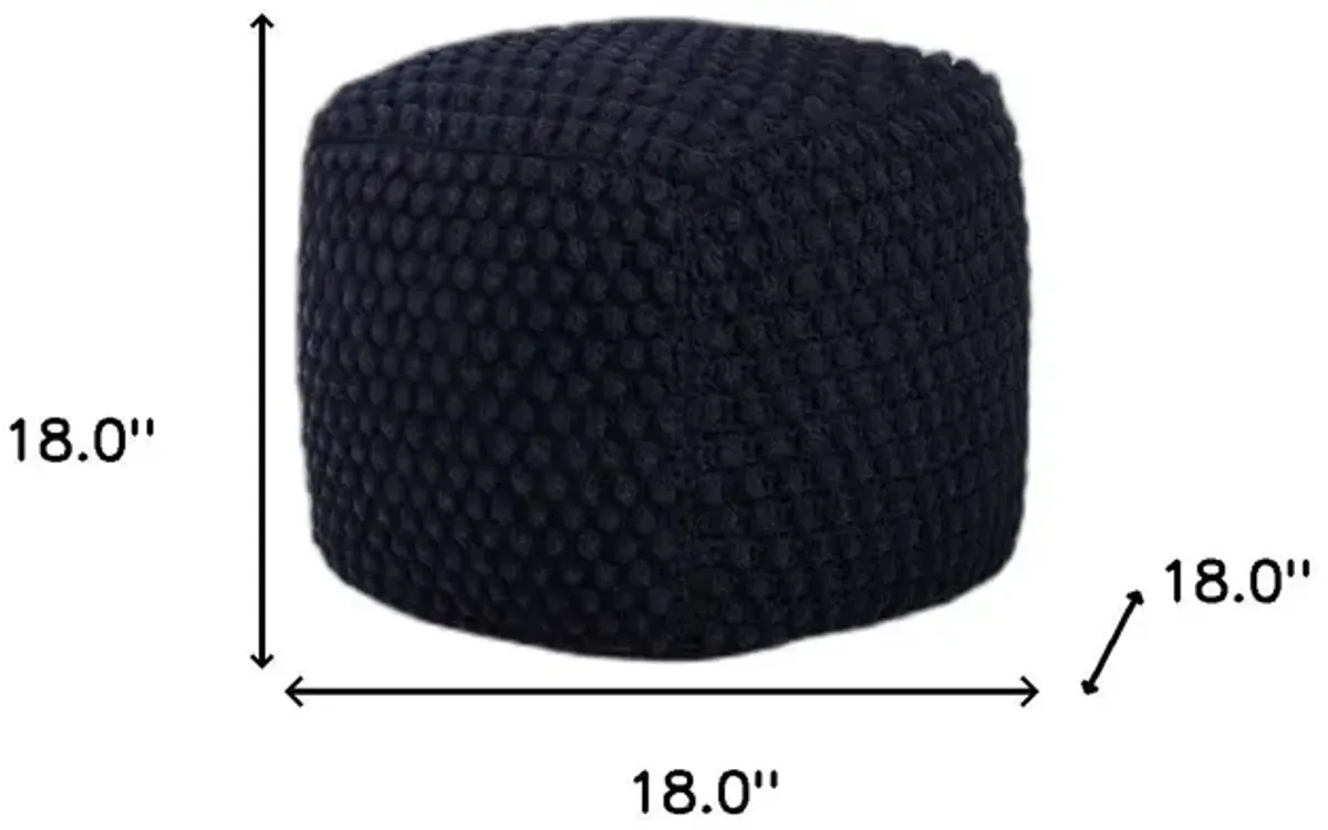 Cotton Blend Pouf Ottoman - Navy Blue