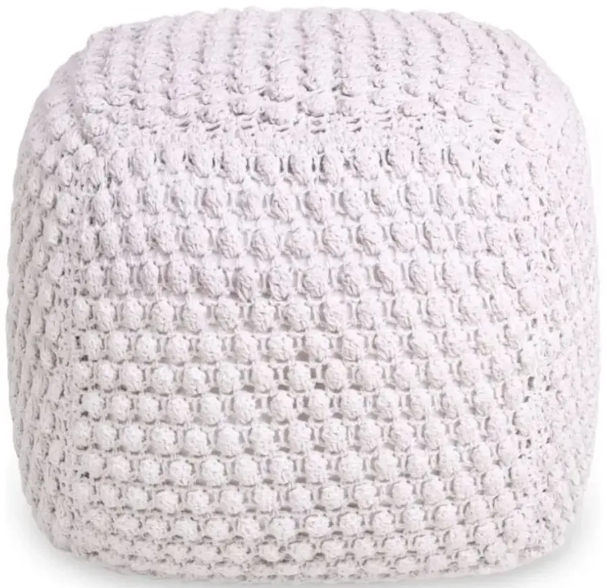 Cotton, Blend Pouf Ottoman - White