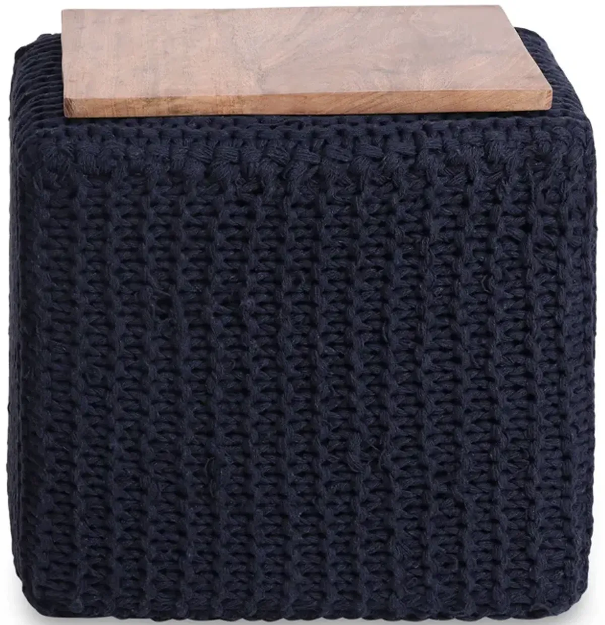 Cotton Blend, Pouf Ottoman - Navy Blue