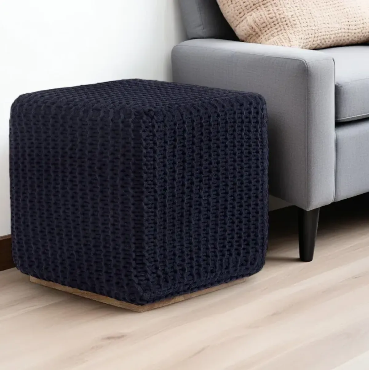 Cotton Blend, Pouf Ottoman - Navy Blue