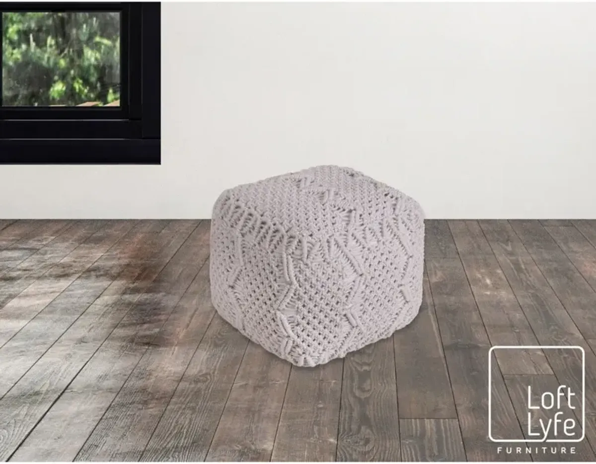 Cotton Blend Pouf Ottoman - White