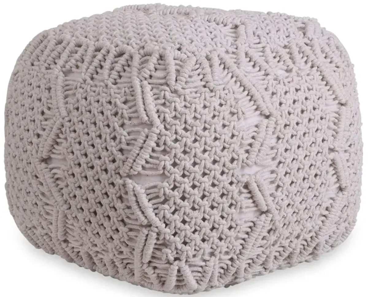 Cotton Blend Pouf Ottoman - White