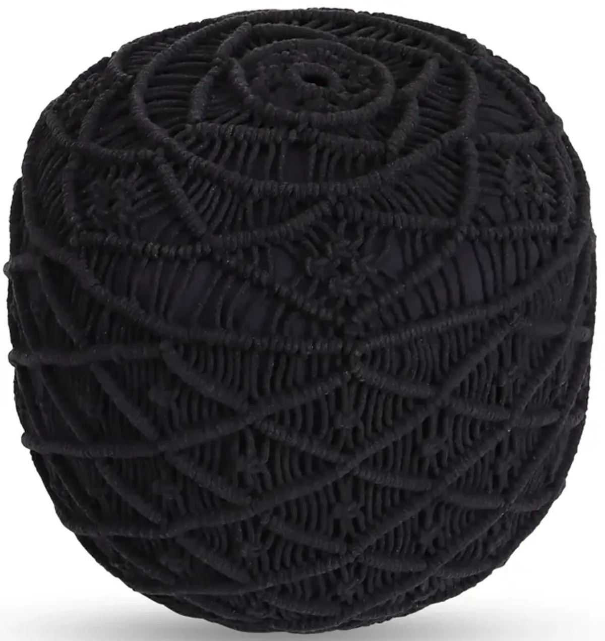 Cotton Blend Round Floral Pouf Ottoman - Black