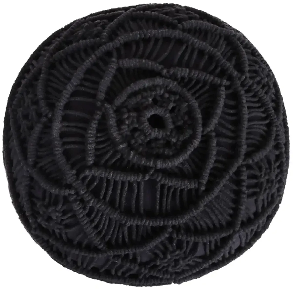 Cotton Blend Round Floral Pouf Ottoman - Black