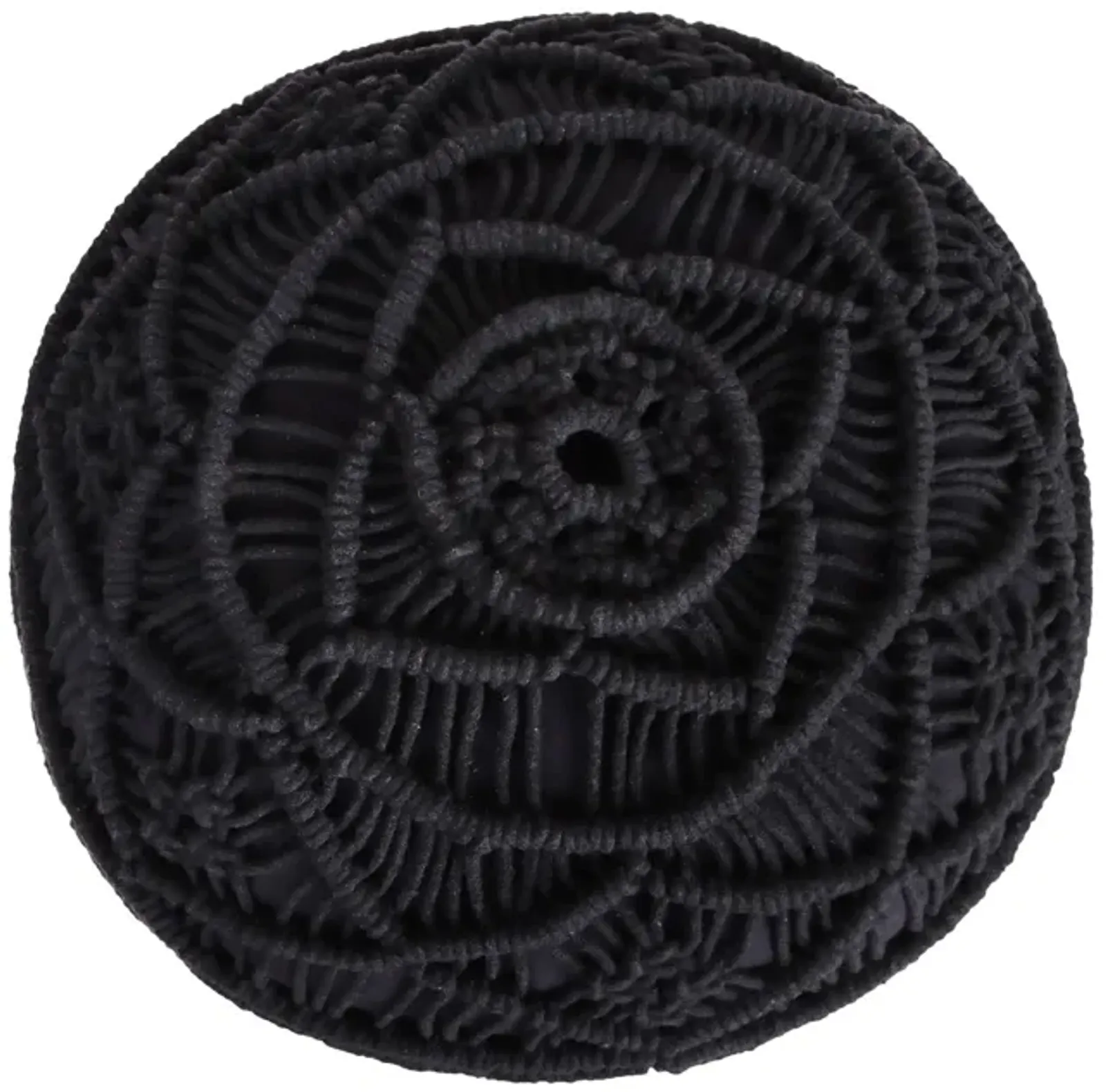 Cotton Blend Round Floral Pouf Ottoman - Black