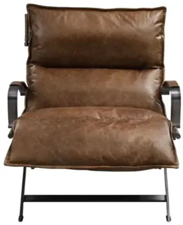Top Grain Leather And Steel Lounge Chair - Brown