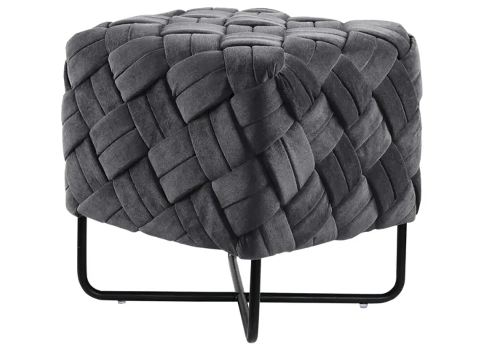 Velvet Cube Ottoman - Gray / Black