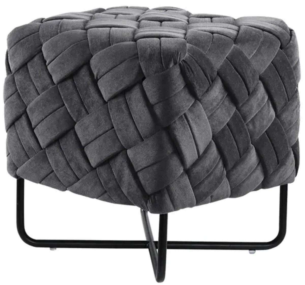 Velvet Cube Ottoman - Gray / Black