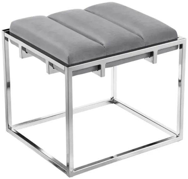 Velvet Ottoman - Silver / Gray