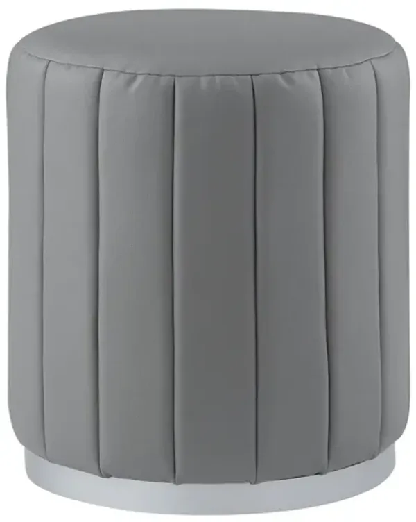 Faux Leather Round Ottoman - Gray / Silver