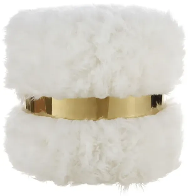 Faux Fur Round Ottoman - Cream
