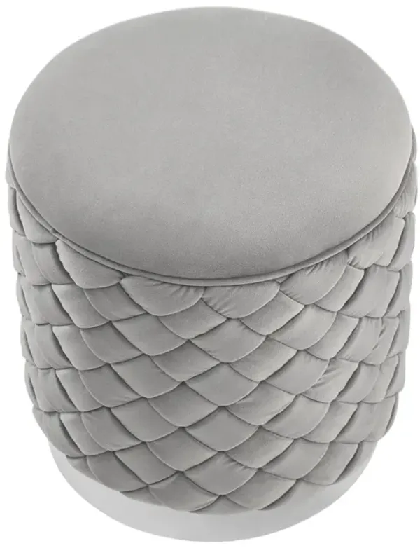 Velvet Round Ottoman - Gray / Silver