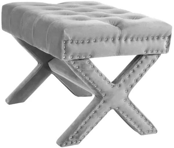 Velvet Tufted Ottoman - Light Gray