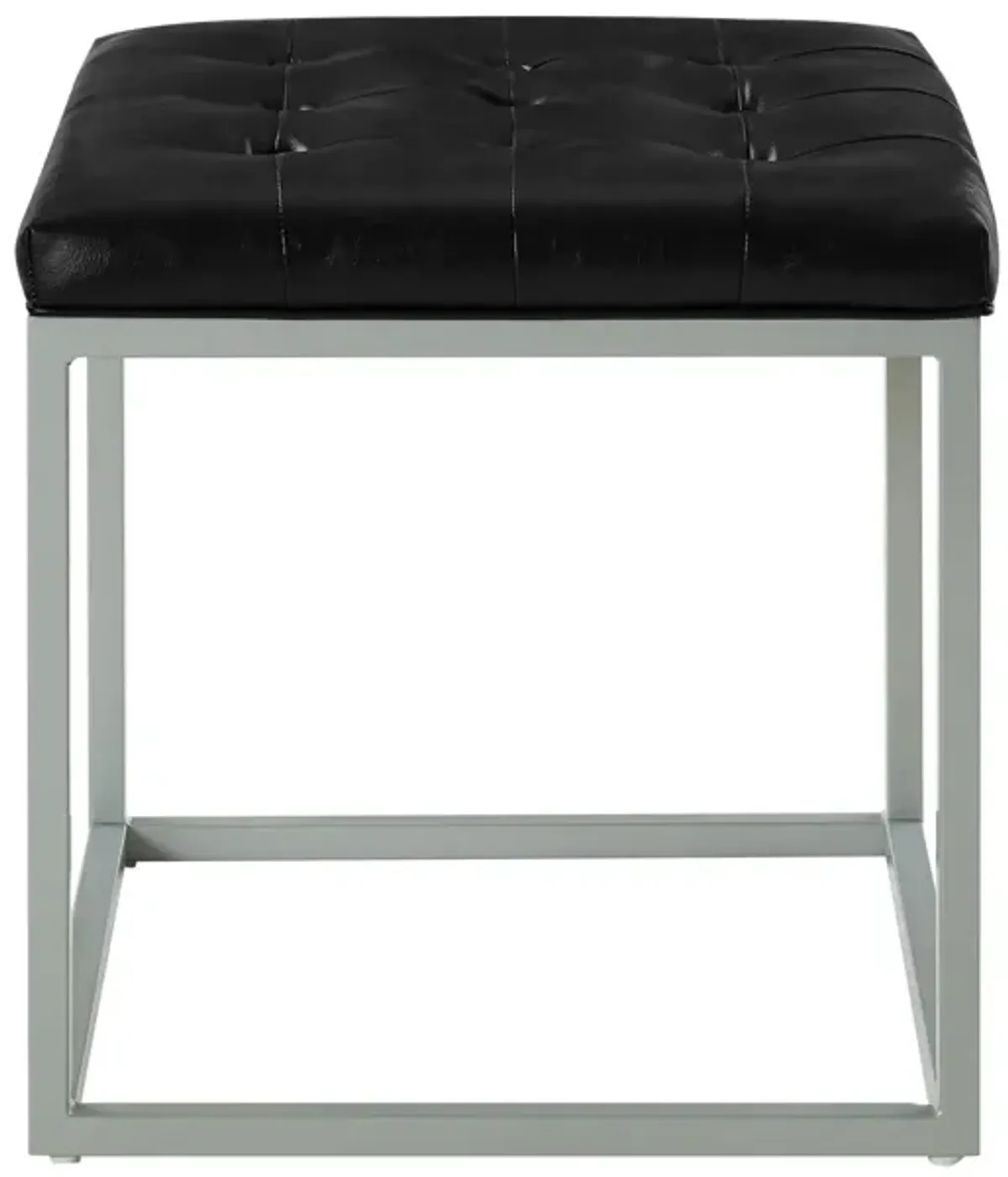 Faux Leather Cube Ottoman - Black / Gray